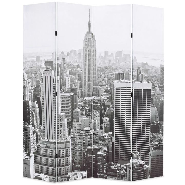 Paravan de camera, pliabil, imprimeu New York, vidaXL, 160 x 180 cm, Alb Negru