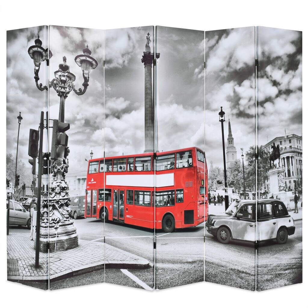 Paravan de camera, pliabil, imprimeu autobuz in Londra, vidaXL, 228 x 180 cm, Multicolor