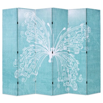 Paravan de camera, pliabil, imprimeu fluture, vidaXL, 228 x 180 cm, Albastru Paravan de camera, pliabil, imprimeu fluture, vidaXL, 228 x 180 cm, Albastru