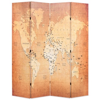 Paravan de camera, pliabil, imprimeu harta lumii, vidaXL, 160 x 180 cm, Maro Paravan de camera, pliabil, imprimeu harta lumii, vidaXL, 160 x 180 cm, Maro