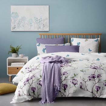 Lenjerie de pat Dormisete bumbac 100%, Magnolia Tree Lila, pentru pat 2 persoane XXL, 4 piese, 200x220 / 50x70, cearceaf pat uni lila Lenjerie de pat Dormisete bumbac 100%, Magnolia Tree Lila, pentru pat 2 persoane XXL, 4 piese, 200x220 / 50x70, cearceaf pat uni lila