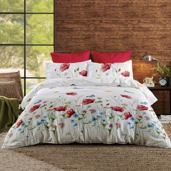 Lenjerie de pat Dormisete bumbac 100%, Summer Shades Red, pentru pat 2 persoane XXL, 4 piese, 200x220 / 50x70, bumbac ranforce Lenjerie de pat Dormisete bumbac 100%, Summer Shades Red, pentru pat 2 persoane XXL, 4 piese, 200x220 / 50x70, bumbac ranforce