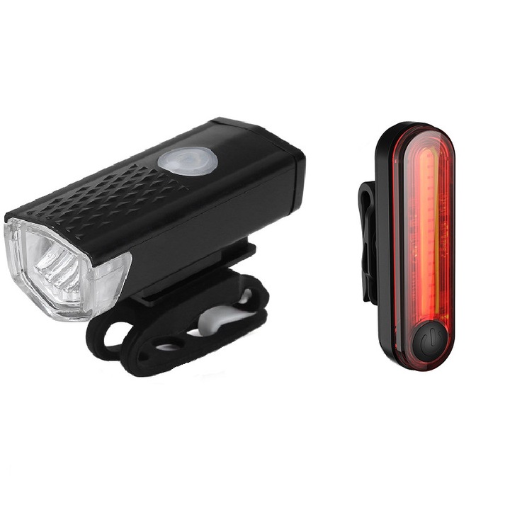 Far 1 led, stop 100lm led, reincarcabile USB, kit set lumini bicicleta, negru