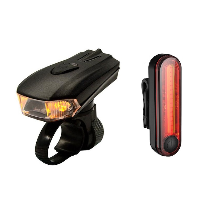 Carsons Kerékpár lámpa szett, 400 lumen, 3 LED-del, hátsó ütköző 100lm, újratölthető USB, fekete