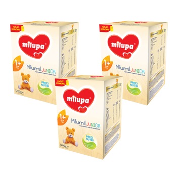 Pachet 3 x Lapte praf Milupa Milumil Junior 1+, 1200g, 12luni+ Pachet 3 x Lapte praf Milupa Milumil Junior 1+, 1200g, 12luni+