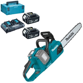 Drujba electrica (fierastrau) pe acumulator Makita DUC355Z+, 18 V, 5 Ah, 35 cm lungime lama, 20 m/s viteza lant, 2 acumulatori, incarcator, valiza transport, teaca, lant, lama Drujba electrica (fierastrau) pe acumulator Makita DUC355Z+, 18 V, 5 Ah, 35 cm lungime lama, 20 m/s viteza lant, 2 acumulatori, incarcator, valiza transport, teaca, lant, lama