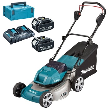 Masina electrica tuns gazonul profesionala Makita DLM460Z+, 18 V, 5 Ah, 46 cm latime lucru, 60 l sac colector, 2 acumulatori, incarcator Masina electrica tuns gazonul profesionala Makita DLM460Z+, 18 V, 5 Ah, 46 cm latime lucru, 60 l sac colector, 2 acumulatori, incarcator