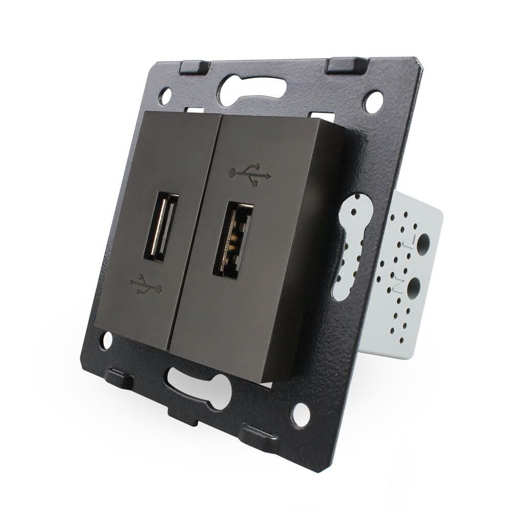 Priza Dubla USB Livolo, Negru