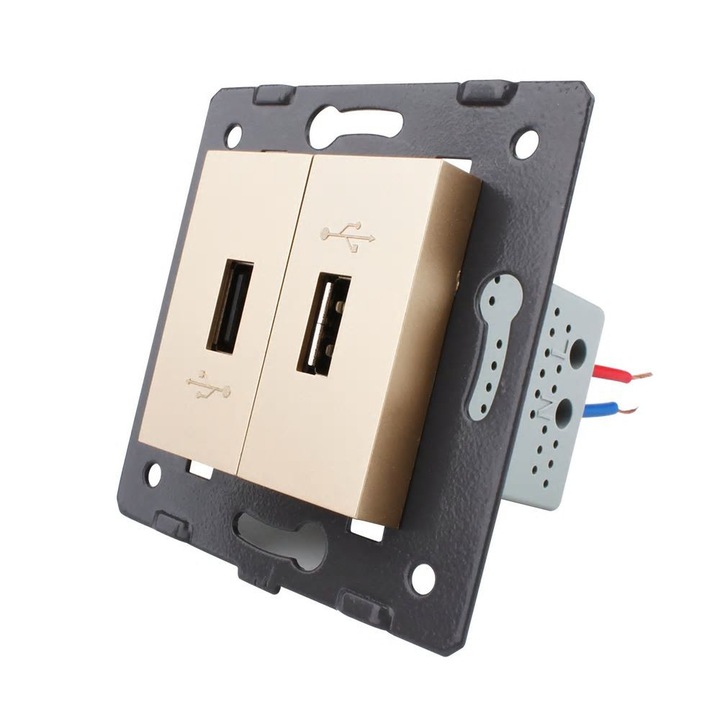 Priza Dubla USB Livolo, Auriu, C7-2USB-13