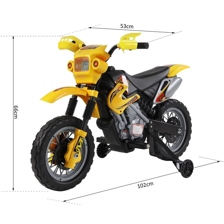 Elektromos motorkerékpár, Homcom, sárga / fekete 102 x 53 x 66 cm, + 5 év