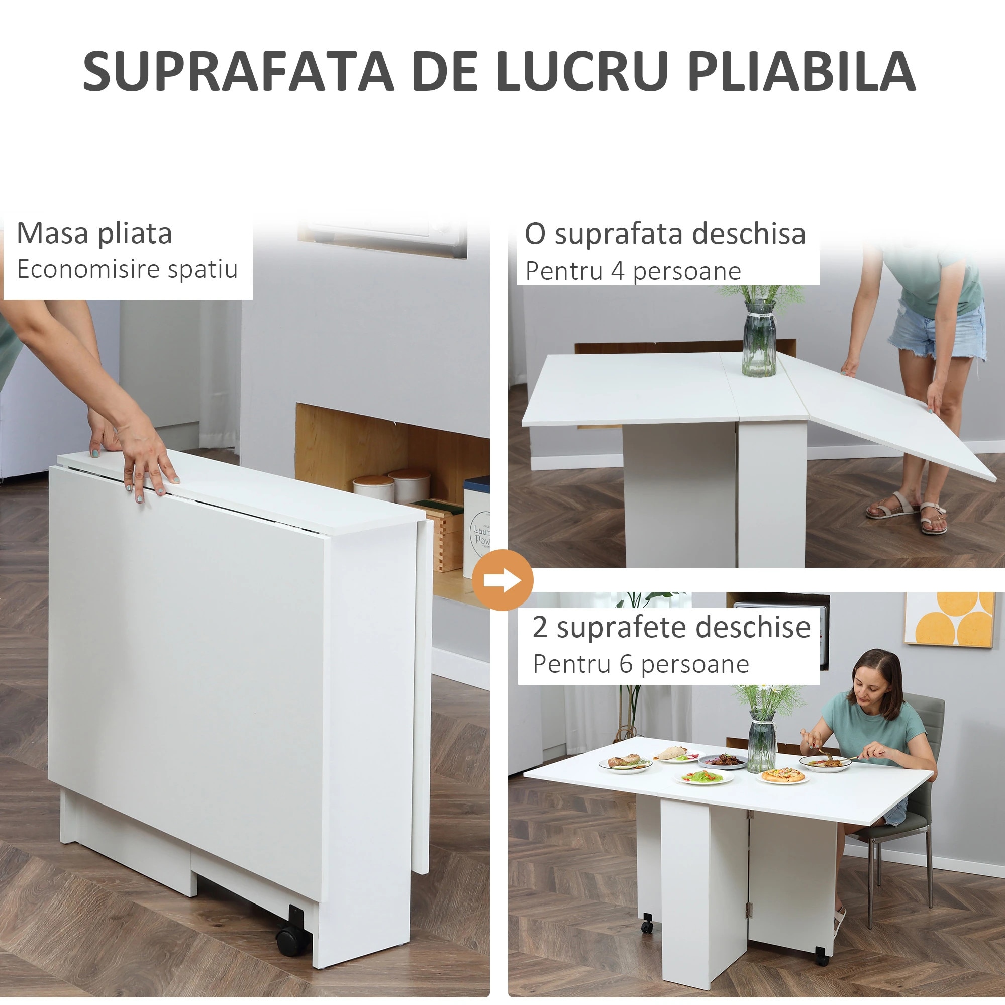 Masa pliabila, Ousunny, cu Etajera Integrata si Roti, 75x140x74 cm