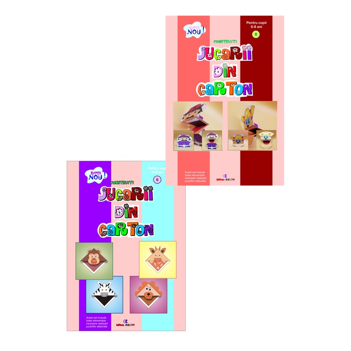 Jucarii din carton nr.6 si nr.8, Copiii construiesc jucarii, Set 6 planse pentru construit decupat lipit, Abilitati manuale, Indemanare