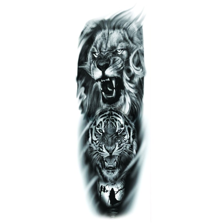 Phuture Tattoo Temporary Ideiglenes tetoválás, karra vagy lábra, 48 x 17 cm, T / 074, monokróm