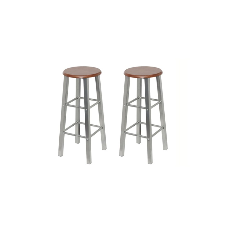 Set scaune de bar vidaXL, 2 buc., metal, sezut din MDF, 30 x 30 x 70 cm, 6.9 kg