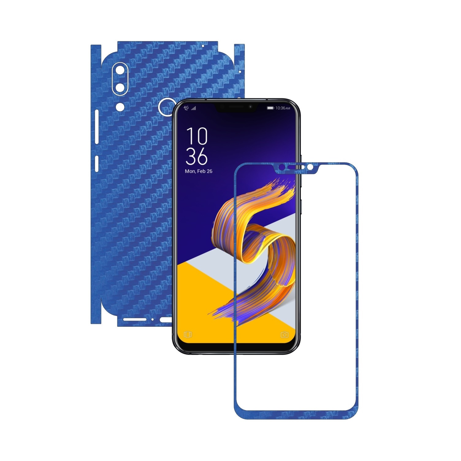 Folie Protectie Carbon Skinz pentru Asus Zenfone 5, 5z - Carbon Albastru 360 Cut, Skin Adeziv Full Body Cover pentru Rama Ecran, Carcasa Spate si Laterale