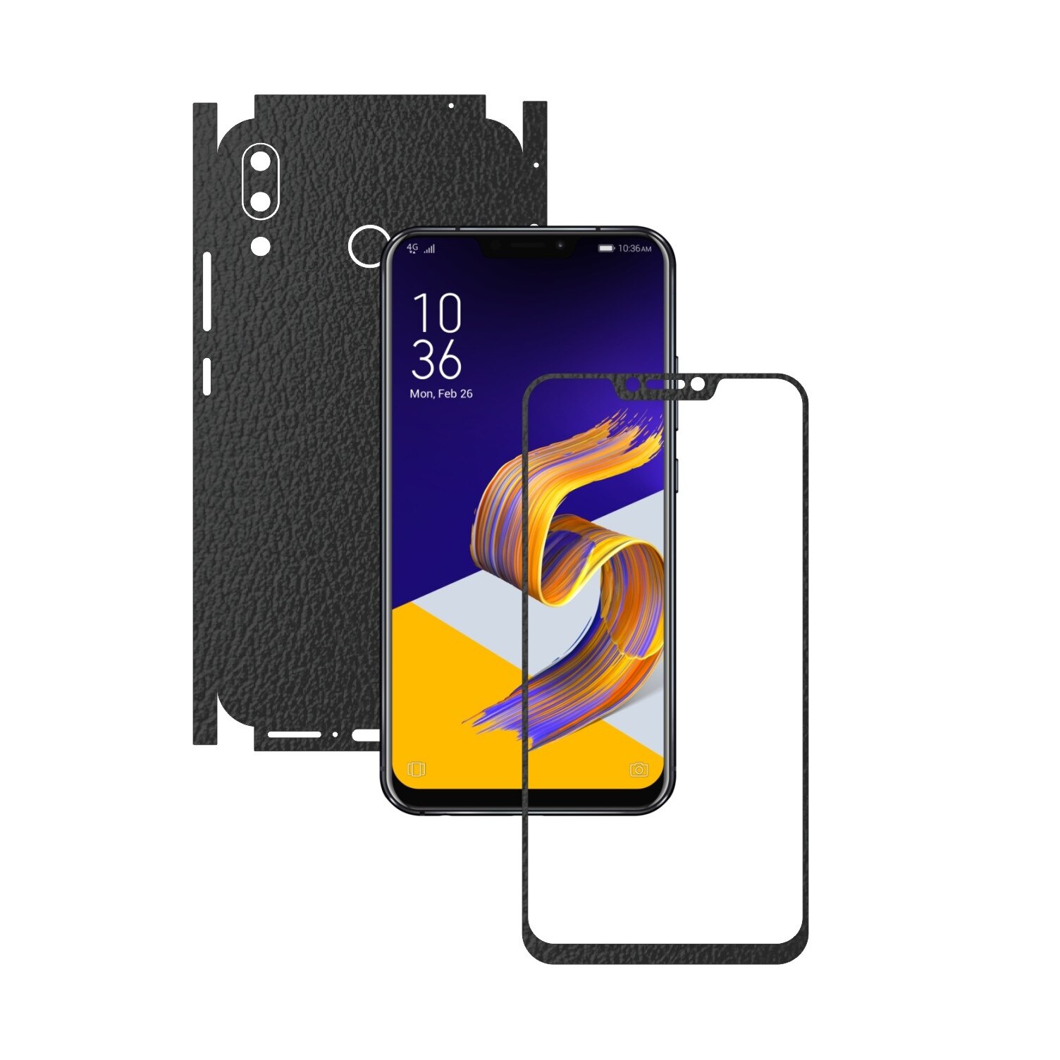 Folie Protectie Carbon Skinz pentru Asus Zenfone 5, 5z - Piele Neagra 360 Cut, Skin Adeziv Full Body Cover pentru Rama Ecran, Carcasa Spate si Laterale