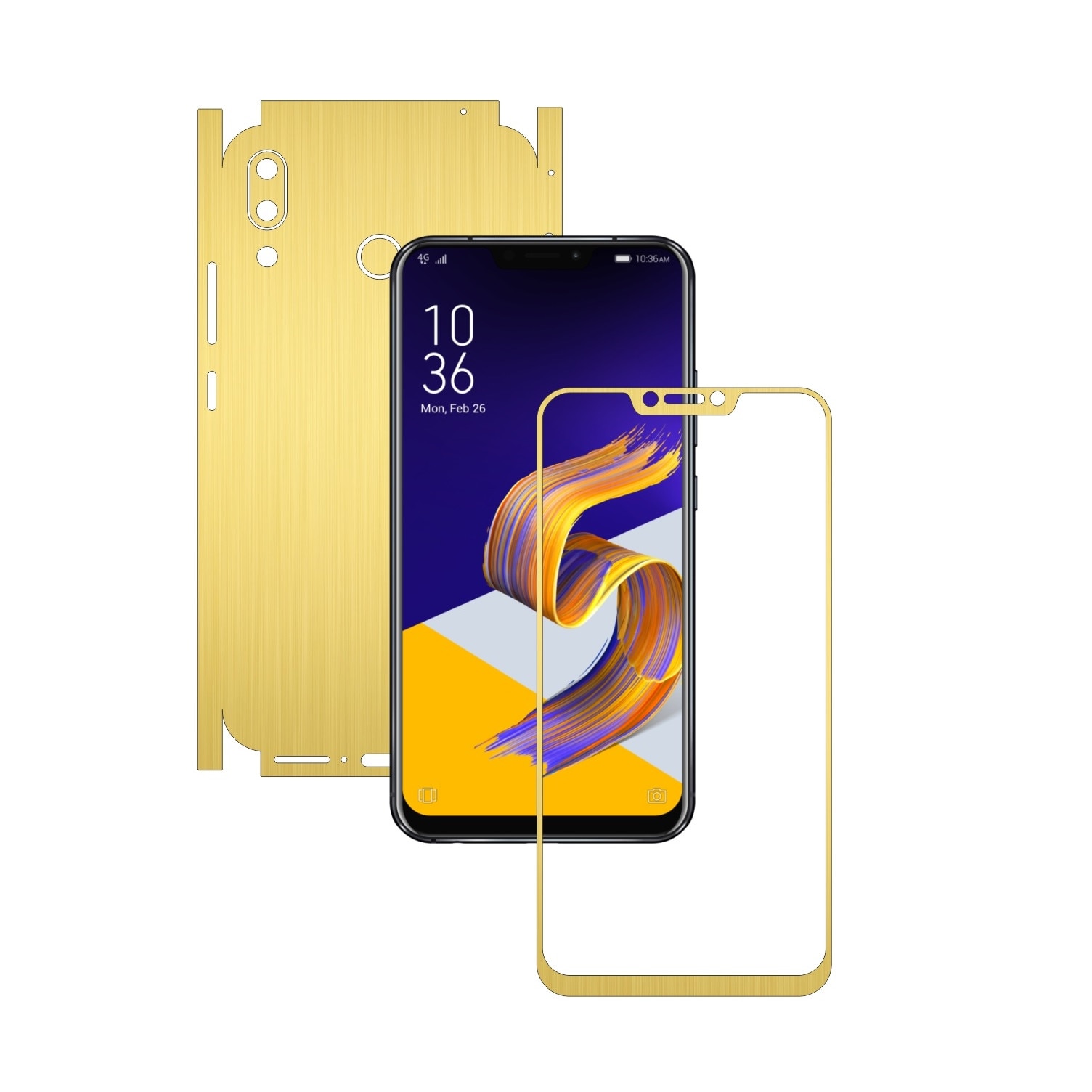 Folie Protectie Carbon Skinz pentru Asus Zenfone 5, 5z - Brushed Auriu 360 Cut, Skin Adeziv Full Body Cover pentru Rama Ecran, Carcasa Spate si Laterale