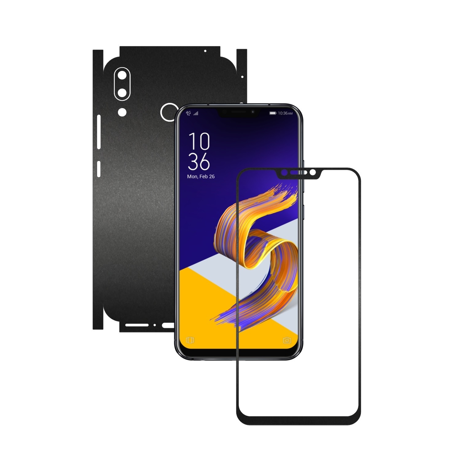 Folie Protectie Carbon Skinz pentru Asus Zenfone 5, 5z - Negru Mat 360 Cut, Skin Adeziv Full Body Cover pentru Rama Ecran, Carcasa Spate si Laterale