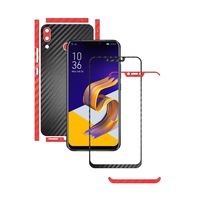 Folie Protectie Carbon Skinz pentru Asus Zenfone 5, 5z - Carbon Two Tone Negru / Rosu, Skin Adeziv Full Body Cover pentru Rama Ecran, Carcasa Spate si Laterale