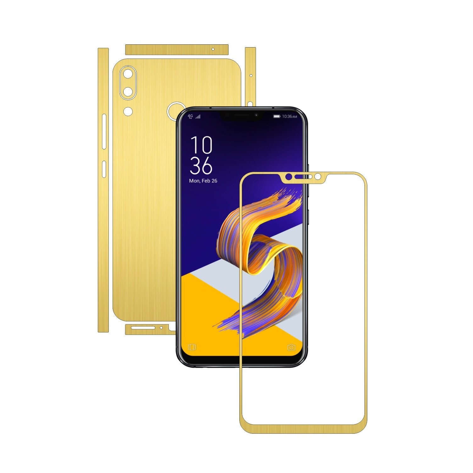 Folie Protectie Carbon Skinz pentru Asus Zenfone 5, 5z - Brushed Auriu Split Cut, Skin Adeziv Full Body Cover pentru Rama Ecran, Carcasa Spate si Laterale