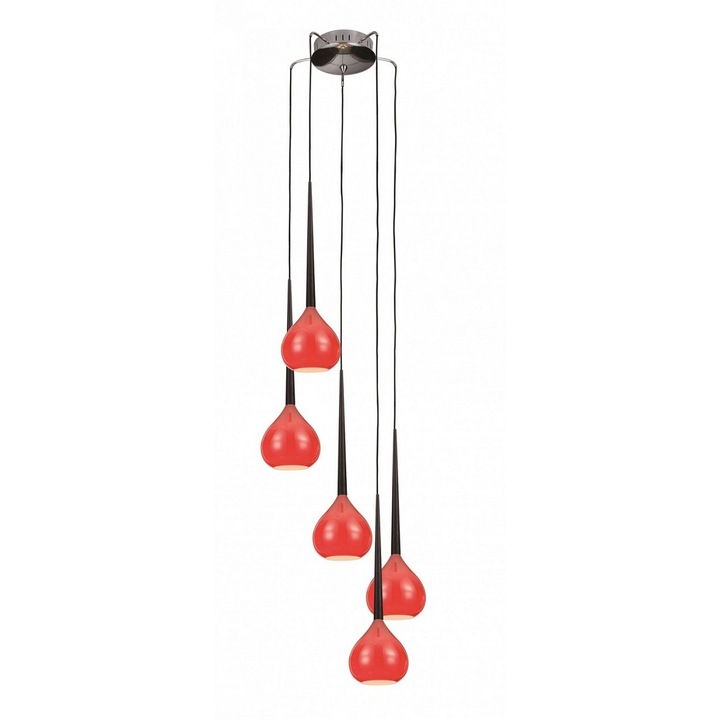 Pendul Aga 5 MD1289-5-RD-BK / AZ1072, Azzardo, E14, 5 x 40W, Negru/Rosu