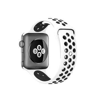 Curea sport perforata, Compatibila cu Apple Watch 1/2/3/4, Bratara din Silicon, 40mm, Alb-Negru Curea sport perforata, Compatibila cu Apple Watch 1/2/3/4, Bratara din Silicon, 40mm, Alb-Negru