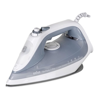 Fier de calcat Braun TexStyle 7 Pro SI 7088 GY, 2800 W, talpa Eloxal, Alb/Gri Fier de calcat Braun TexStyle 7 Pro SI 7088 GY, 2800 W, talpa Eloxal, Alb/Gri