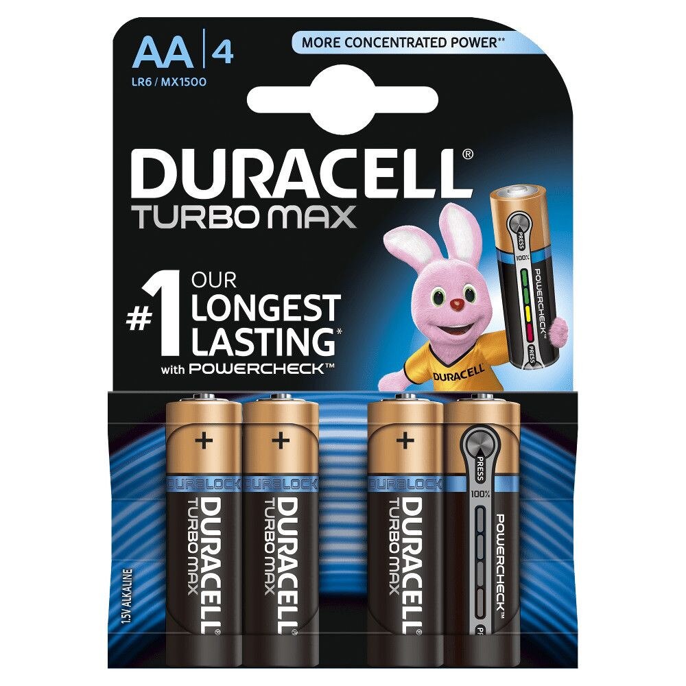 Baterii Duracell TurboMax alcaline AA, R6, Mignon, MN 1500, LR06 , cutie 80 baterii, blister 4