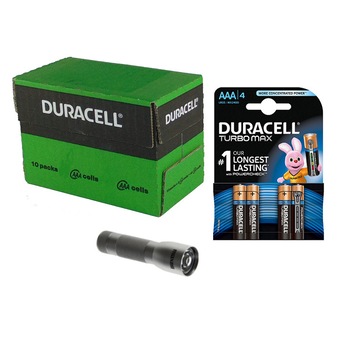 Baterii Duracell TurboMax alcaline AAA, R3, Micro, LR03, cutie 40 baterii, blister 4 + lanterna LED Maxell cadou Baterii Duracell TurboMax alcaline AAA, R3, Micro, LR03, cutie 40 baterii, blister 4 + lanterna LED Maxell cadou