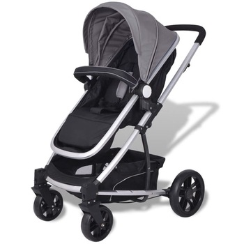 Carucior 2 in 1 pentru copii, vidaXL, Multicolor, suport de aluminiu, gri si negru Carucior 2 in 1 pentru copii, vidaXL, Multicolor, suport de aluminiu, gri si negru
