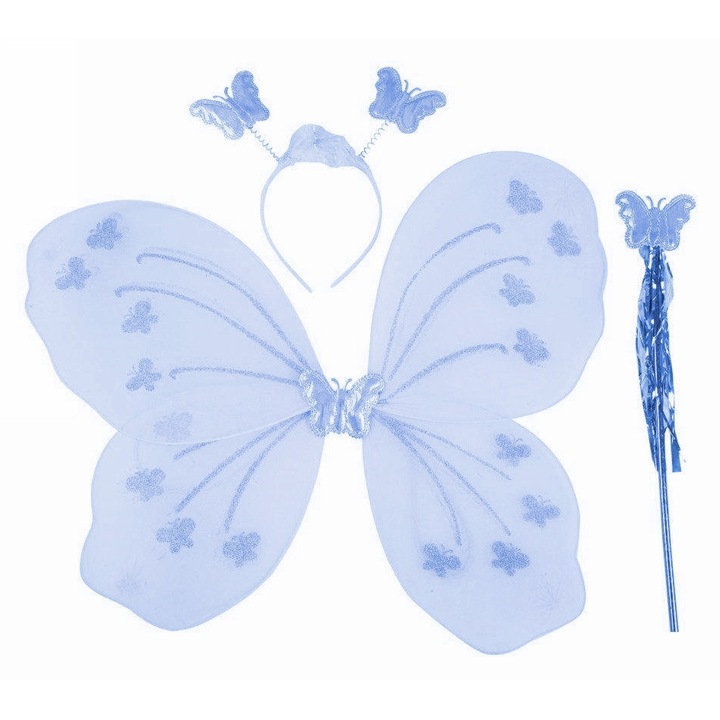 Set accesorii aripi costum fluture albastru, 3 piese