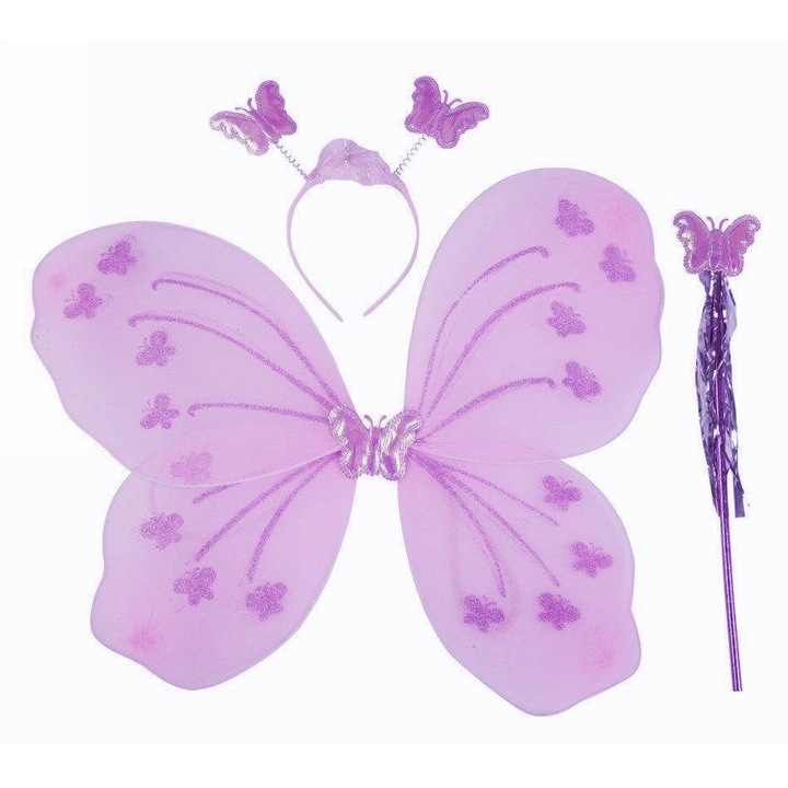 Set accesorii aripi costum fluture mov, 3 piese