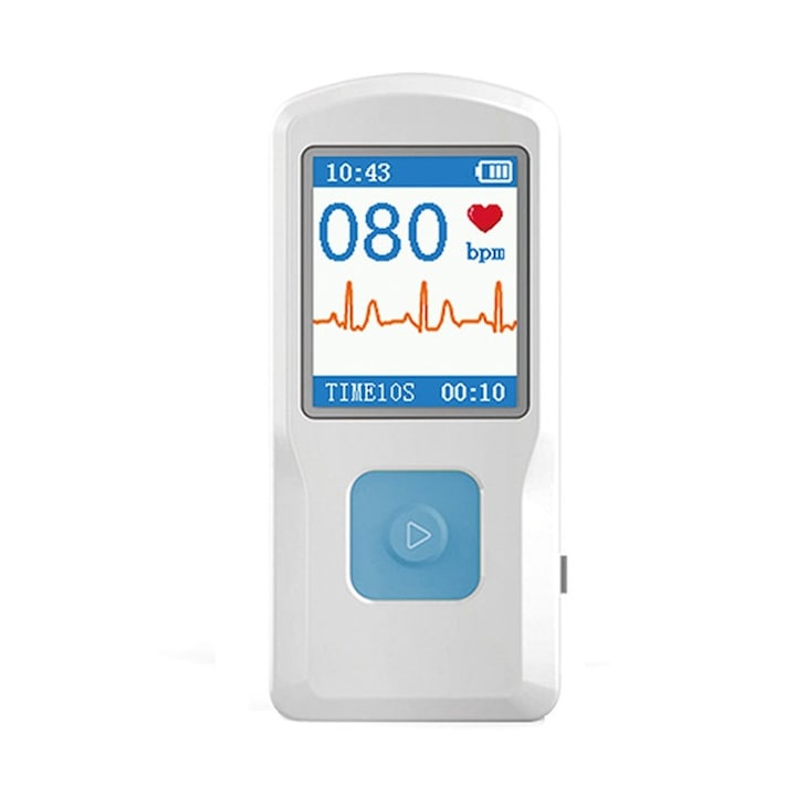 Electrocardiograf (ECG) portabil, CONTEC PM10, plastic, pentru uz personal, conectare USB si Bluetooth, 100 x43x15 mm, alb