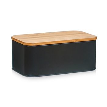Cutie alimentara neagra cu capac din bambus,pentru paine 31 x 18 x 12,5 cm Cutie alimentara neagra cu capac din bambus,pentru paine 31 x 18 x 12,5 cm