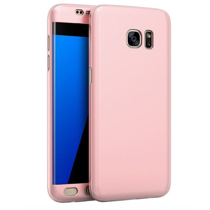 Защитно покритие за Samsung Galaxy S7 Edge, Rose-Gold, Fullbody front-back, безплатно защитно фолио