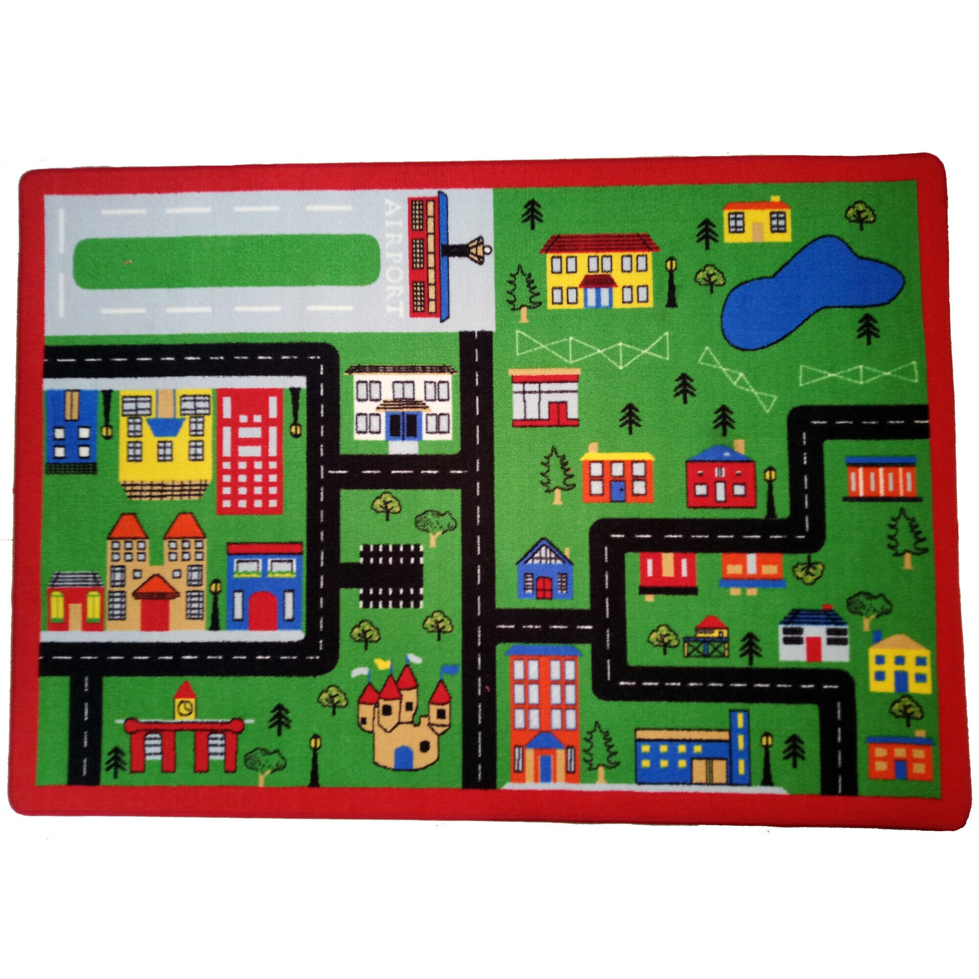 Covor copii antiderapant, 100x150cm, inaltime fir 6 mm, 100% poliamida, greutate 1350g /mp, model Town, oras, case