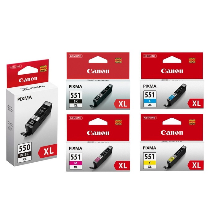 Pachet cartuse cerneala PGI-550XL negru CLI-551XL negru,cyan,magenta,galben Canon original 8100 pagini - varianta extinsa