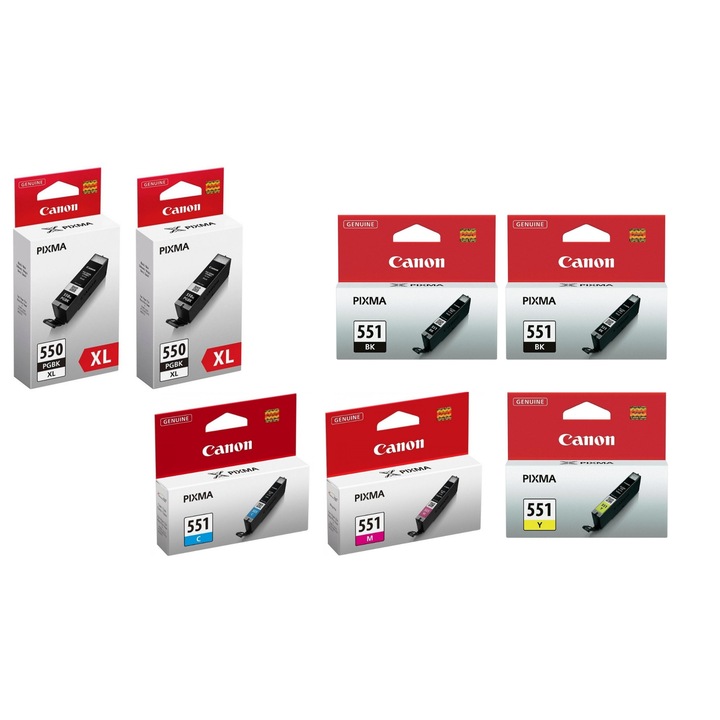 Tintapatron csomag PGI-550XL fekete x 2, CLI-551 fekete x 2, cián, magenta, sárga Canon eredeti 5560 oldal