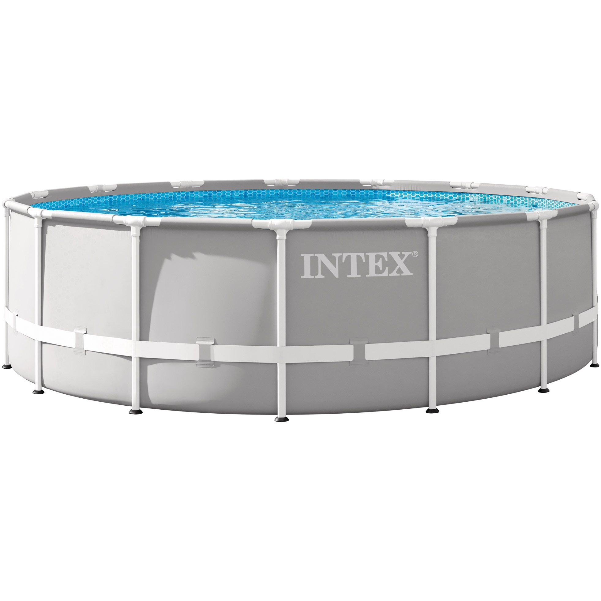 Piscina rotunda cu cadru metalic Prism Frame Premium Intex 26726NP, D457xH122 cm, include pompa cu filtru 28638 (3.785 l), scara acces, protectie baza piscina si prelata acoperire