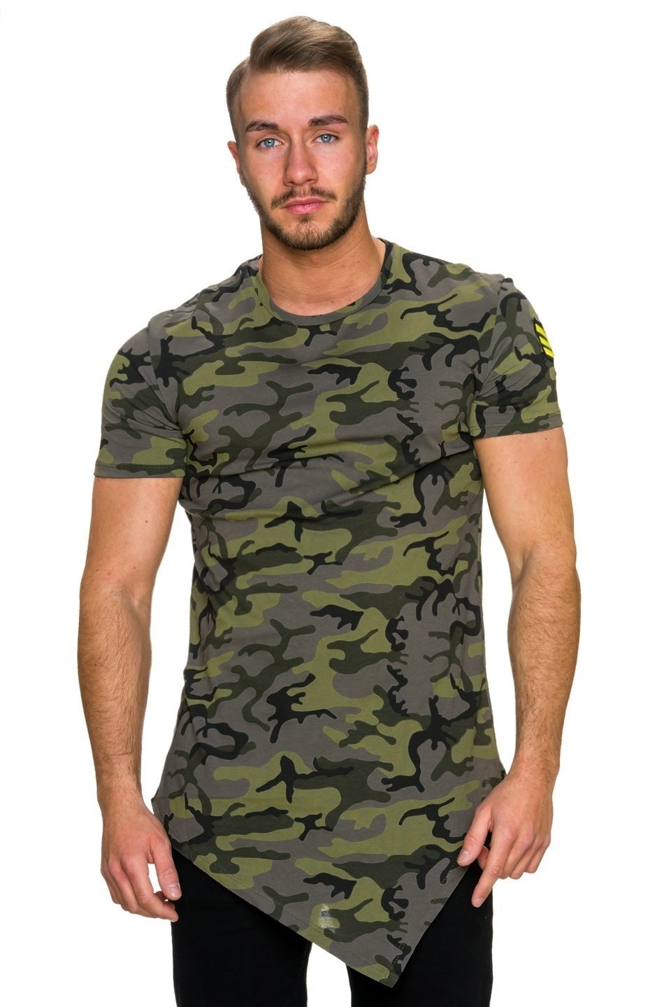 Tricou asimetric cu imprimeu army, Verde, S