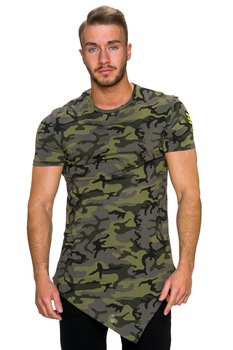 Tricou asimetric cu imprimeu army, Verde, S Tricou asimetric cu imprimeu army, Verde, S