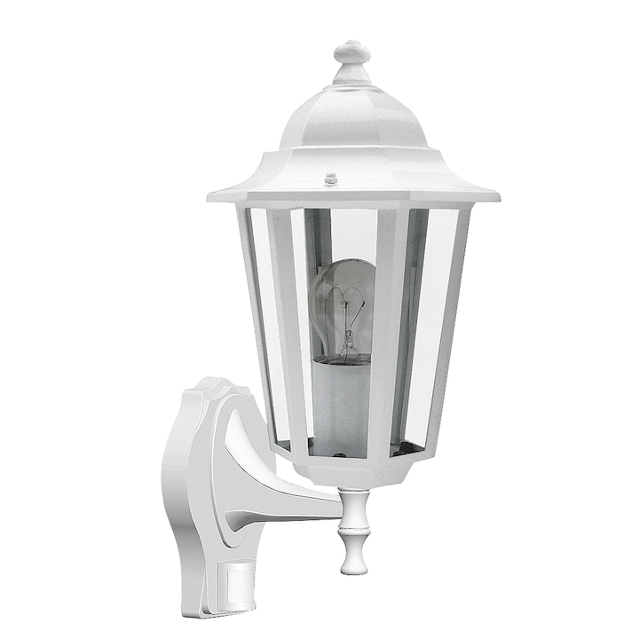 Rabalux Velence Kültéri lámpa, mozgásérzékelővel, E27, 60W, IP43, felfele, fém/üveg, Fehér