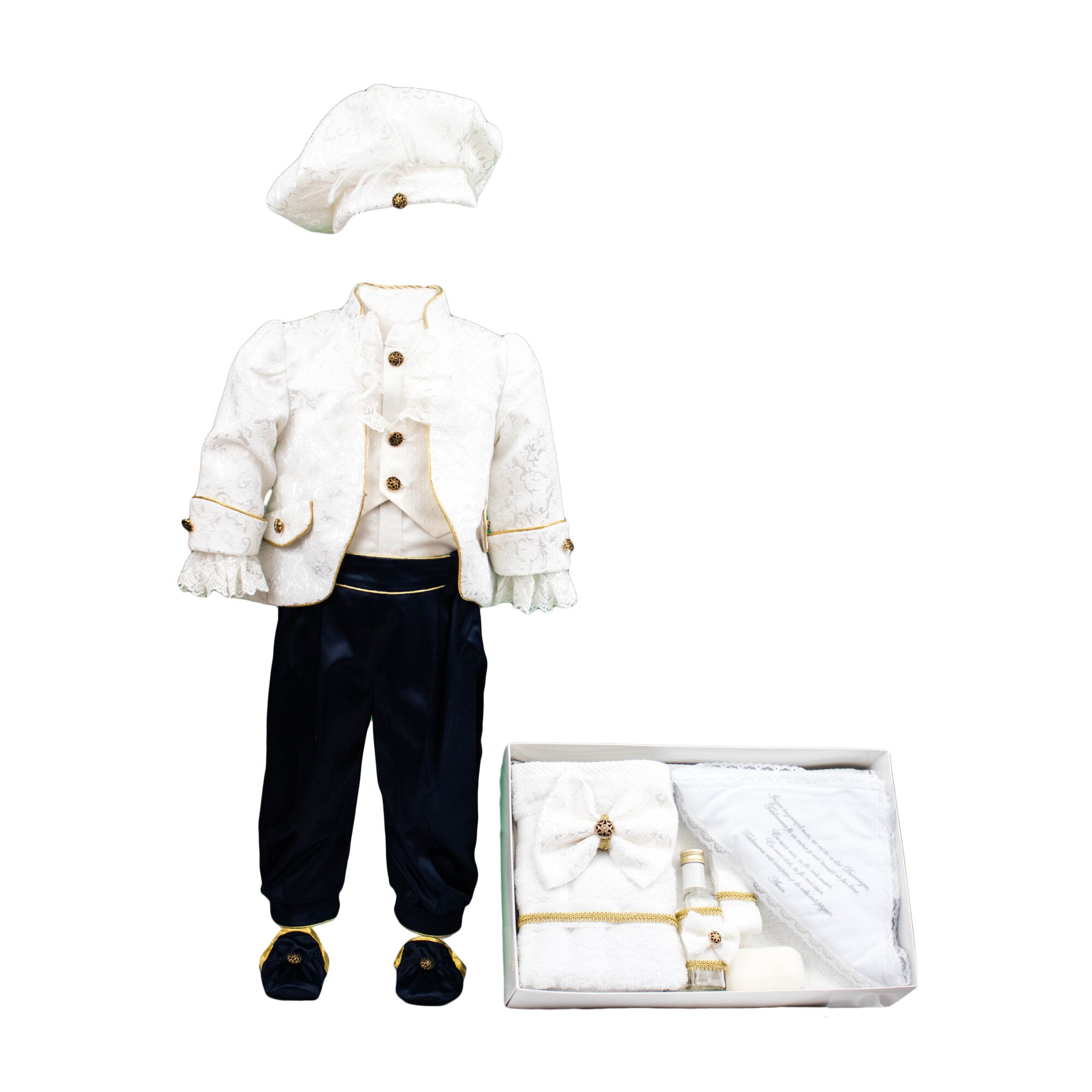 Set botez Regal, doua piese albe, varsta 3-6 luni