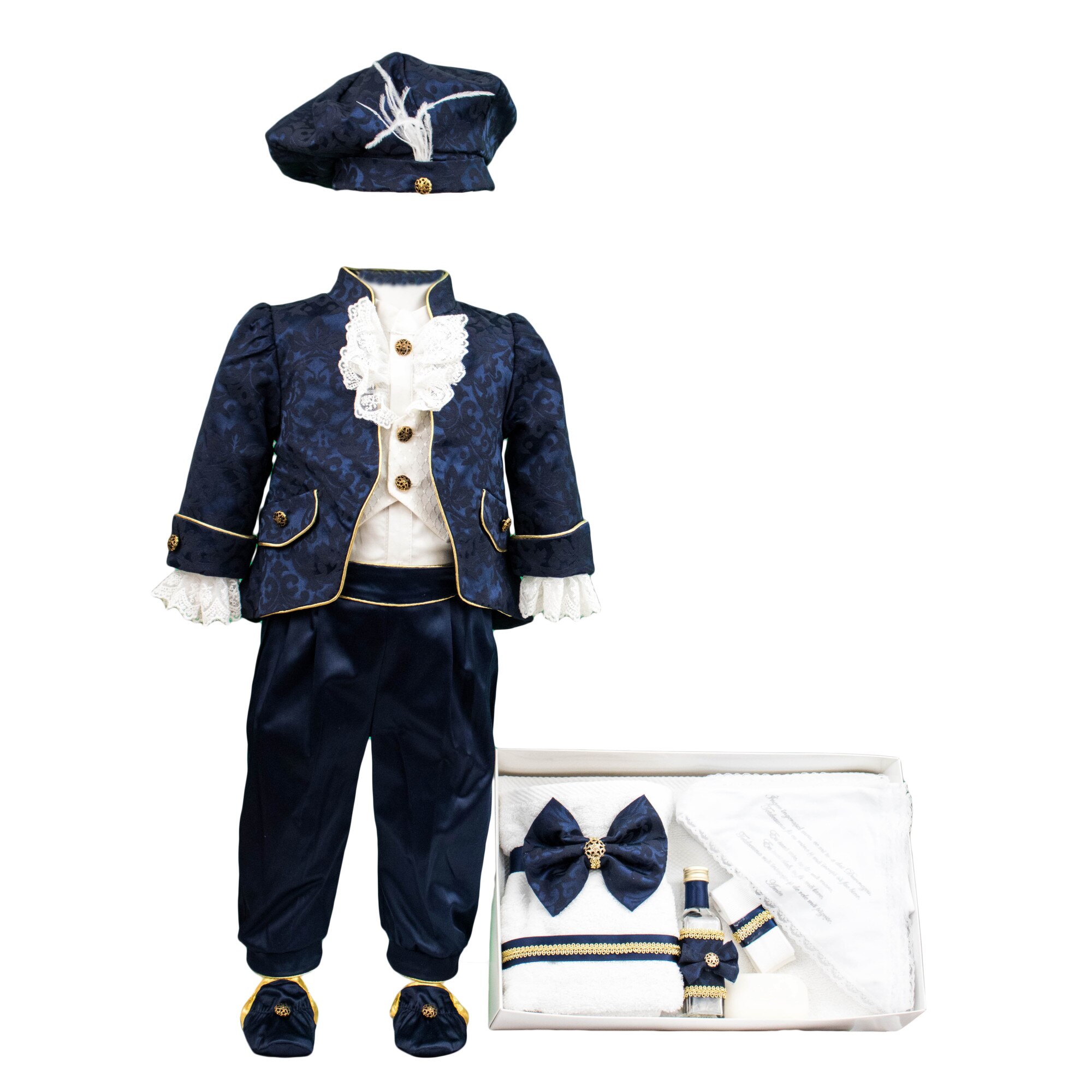 Set botez Regal, doua piese bleumarin, varsta 3-6 luni