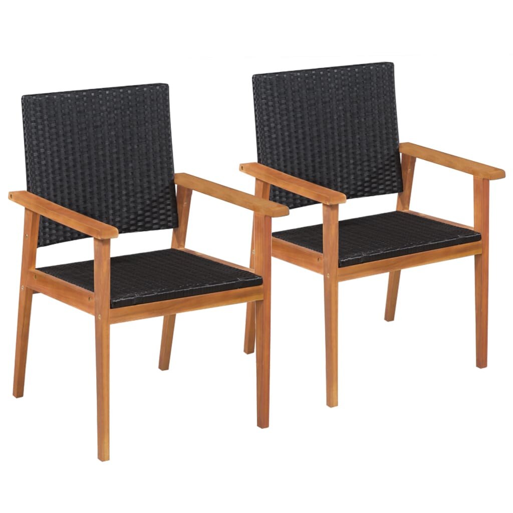 Set 2 scaune gradina/terasa/balcon, vidaXL, Poliratan, Negru, 56 x 61 x 88 cm
