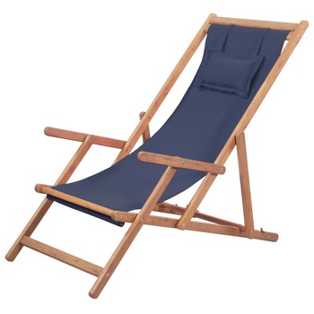 Scaun de plaja cu tetiera, pliabil, vidaXL, Cadru de lemn, Albastru, 60 x 127 x 81 cm Scaun de plaja cu tetiera, pliabil, vidaXL, Cadru de lemn, Albastru, 60 x 127 x 81 cm