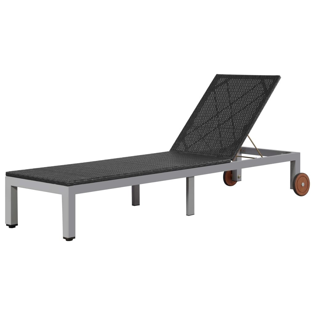 Sezlong din poliratan si cadru de otel, vidaXL, Negru, 207 x 70 x 88 cm