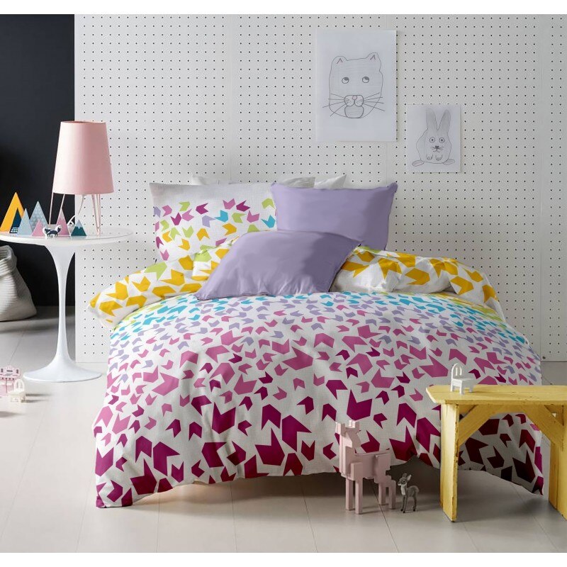 Lenjerie de pat Dormisete bumbac 100%, Loving Matisse Rose pentru pat 2 persoane, 4 piese, 180x215 / 50x70, cearceaf pat uni lila