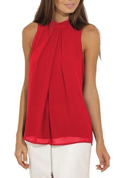 Top din sifon fara maneci dama, Rosu, L Top din sifon fara maneci dama, Rosu, L