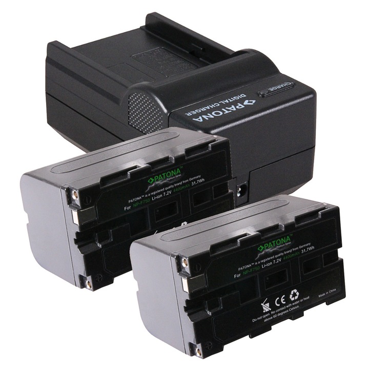 Sony NP-F330, NP-F550 4400mAh 2 db Patona prémium akkumulátor és töltő csomag
